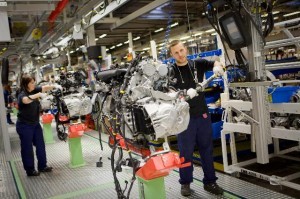 Photo: Skilled workers assemble engines at Volvo in Sweden. First North American plant to open in South Carolina in 2018. Photographer: Casper Hedberg/Bloomberg